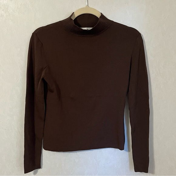 Joseph A Chocolate Brown Fitted Long Sleeve Mock Turtleneck Sweater - Picture 1 of 5